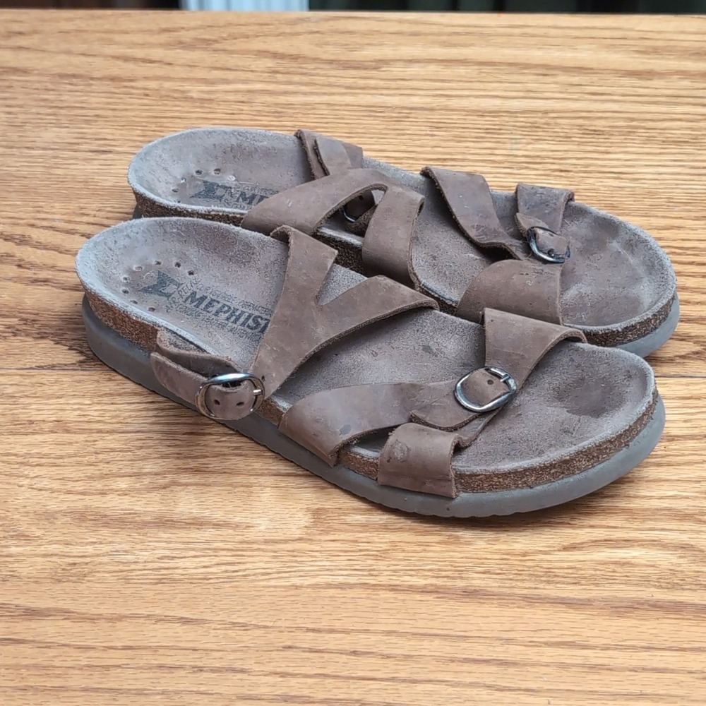 Mephisto‎ Soft Footbed Women's Brown Leather Flat Sandals US 6.5 EU 38